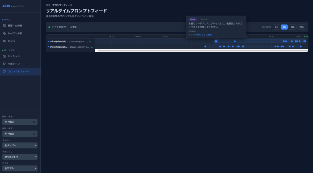 プロンプトフィードの画面画像