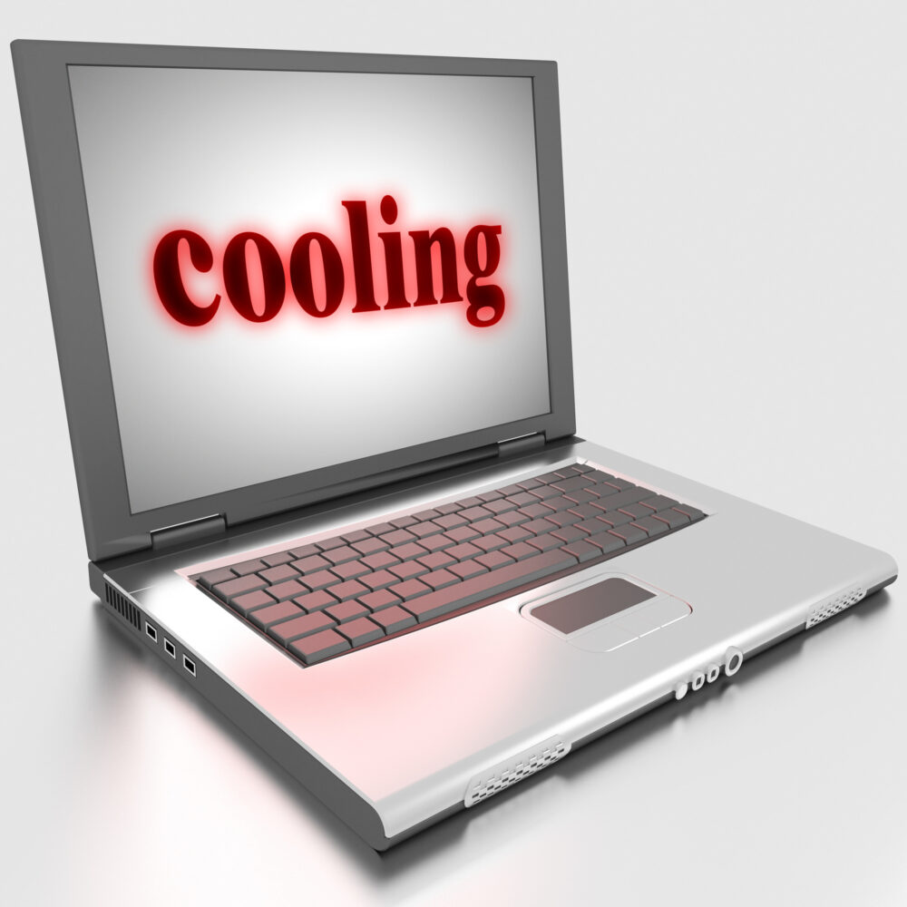 coolingの文字が映ったノートパソコン