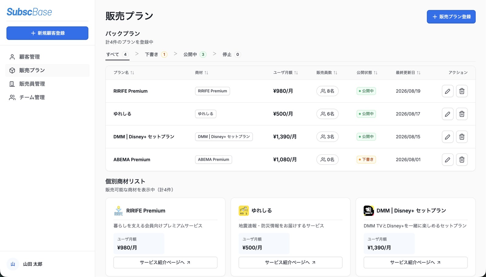 販売プラン設定